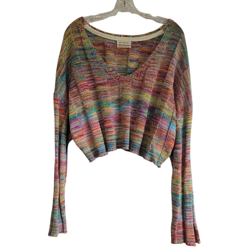 Urban Outfitters Cropped Rainbow Knit Sweater Medium Y2K Boho Eclectic Retro